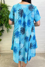 ATHENA Palm Tree Print Dress - Sky Blue