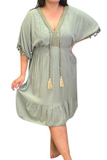 LOTTIE Short Plain Tassel Dress - Khaki