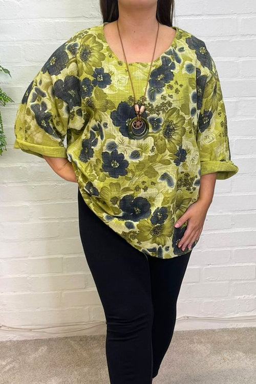 AMINA Floral Top - Lime Green