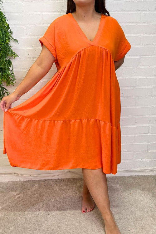 THEA Plain Tiered Smock Dress - Orange