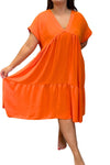 THEA Plain Tiered Smock Dress - Orange