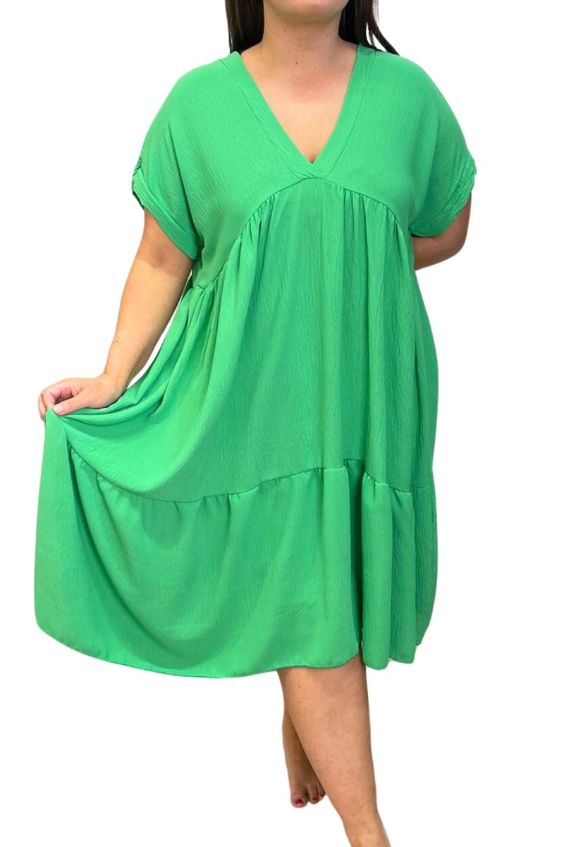 THEA Plain Tiered Smock Dress - Jade Green
