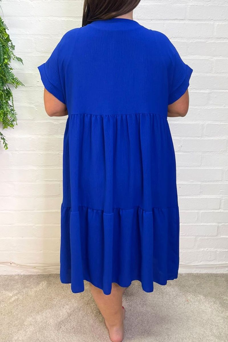 THEA Plain Tiered Smock Dress - Royal Blue