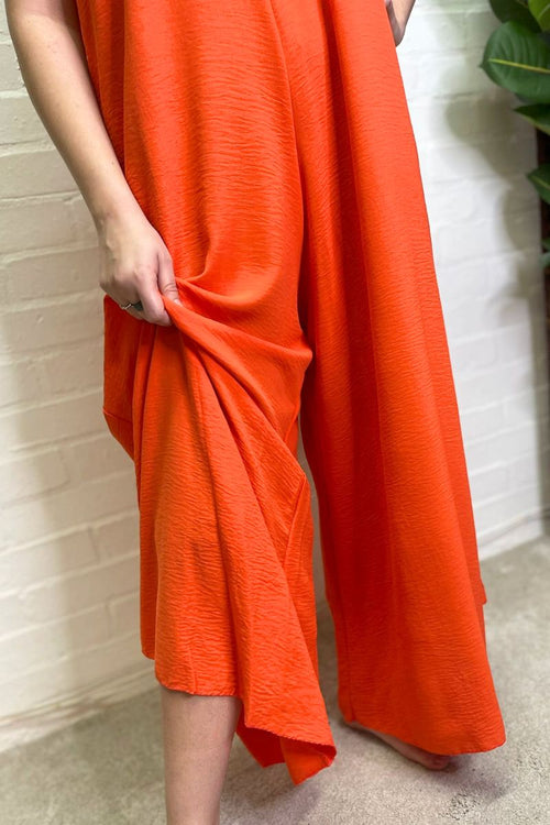CARRIE Frill Sleeve Wide Leg Jumpsuit - Orange
