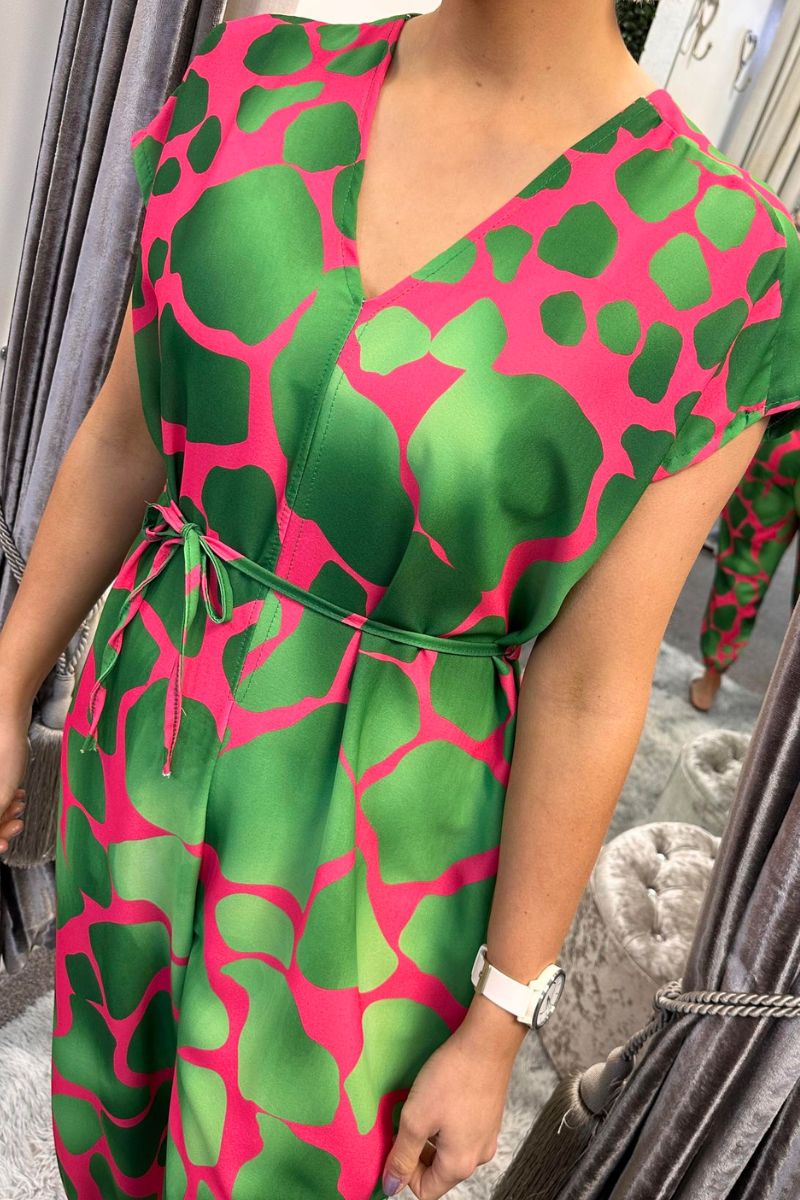 CLAIRE Animal Print Jumpsuit - Jade Green