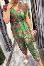 CLAIRE Animal Print Jumpsuit - Jade Green