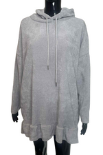 JOANNE Frill Hooded Pocket Top - Grey