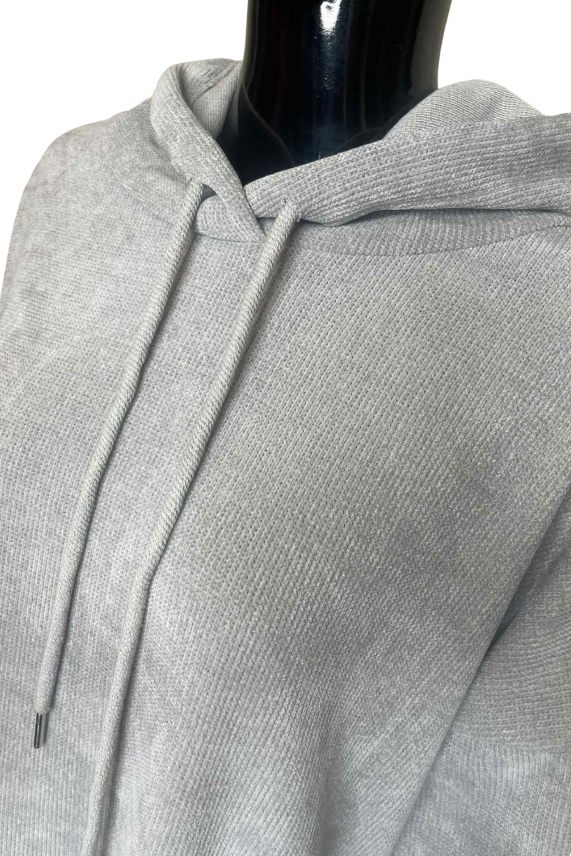 JOANNE Frill Hooded Pocket Top - Grey