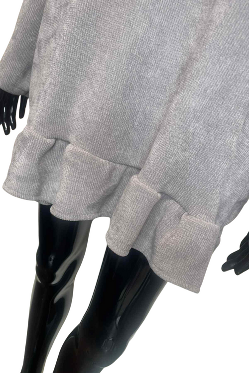 JOANNE Frill Hooded Pocket Top - Grey