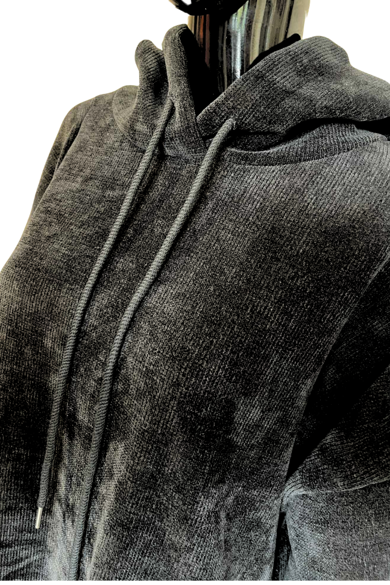 JOANNE Frill Hooded Pocket Top - Black