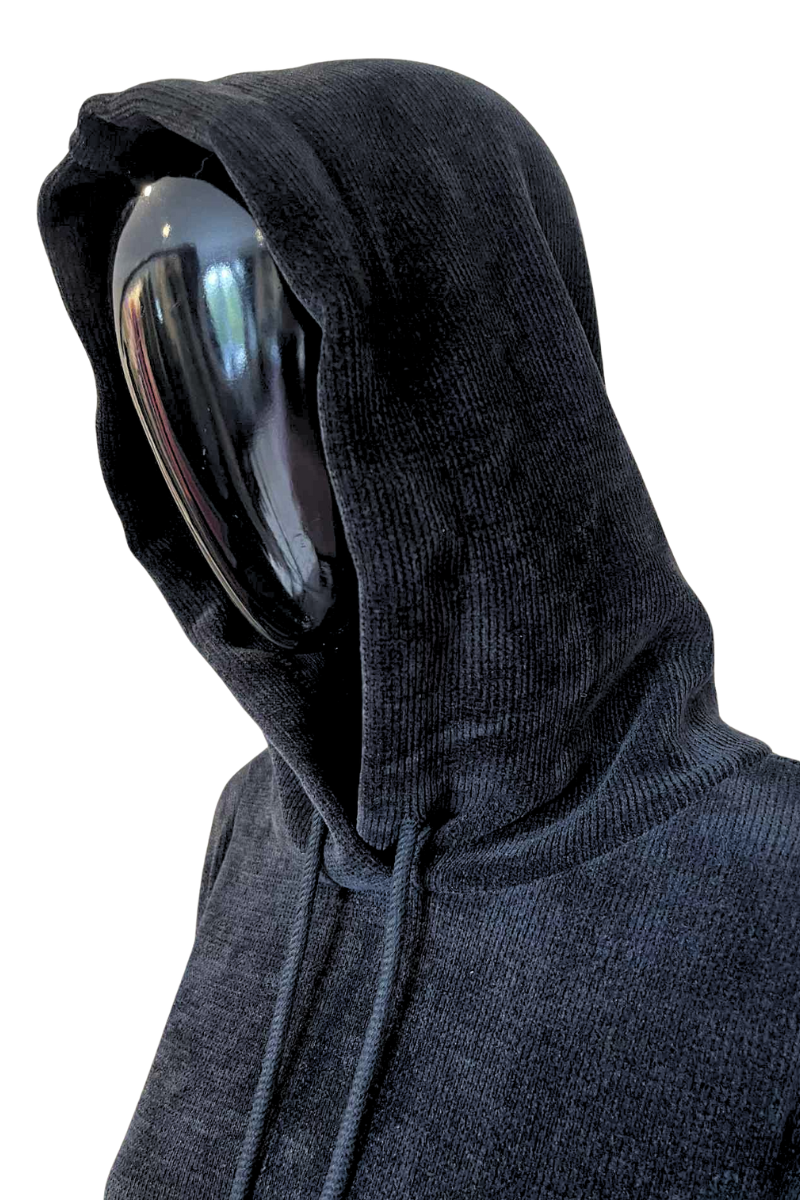 JOANNE Frill Hooded Pocket Top - Black