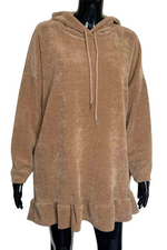 JOANNE Frill Hooded Pocket Top - Camel
