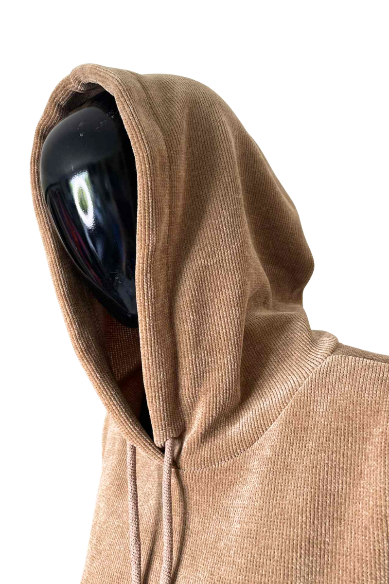 JOANNE Frill Hooded Pocket Top - Camel
