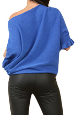 JOSIE Frill Sleeve Knit Top - Royal Blue