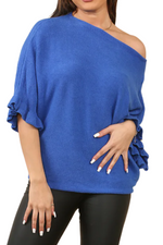 JOSIE Frill Sleeve Knit Top - Royal Blue