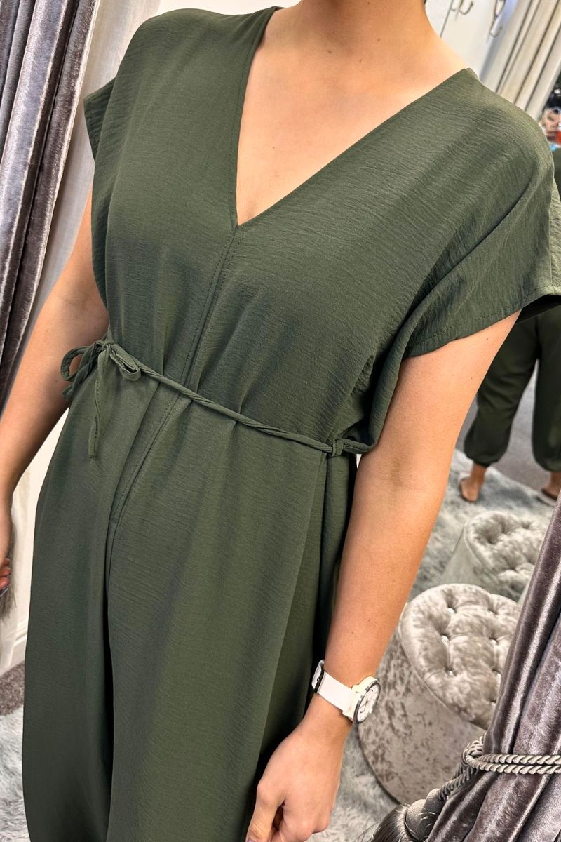 JOANNE V Neck Jumpsuit - Khaki