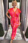 CLAIRE Animal Print Jumpsuit - Orange