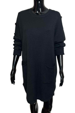 REYNA Plain Button Jumper Dress - Black