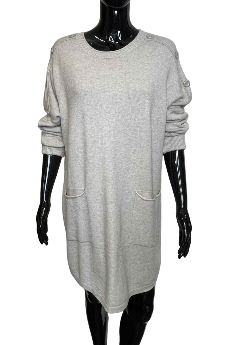 REYNA Plain Button Jumper Dress - Oatmeal