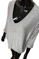 SALLY Button Fine Knit Top - Grey