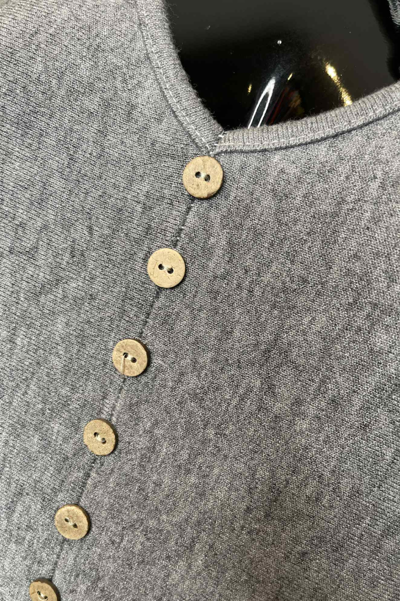 SALLY Button Fine Knit Top - Grey