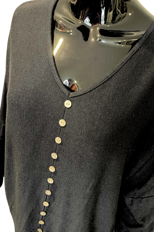 SALLY Button Fine Knit Top - Black