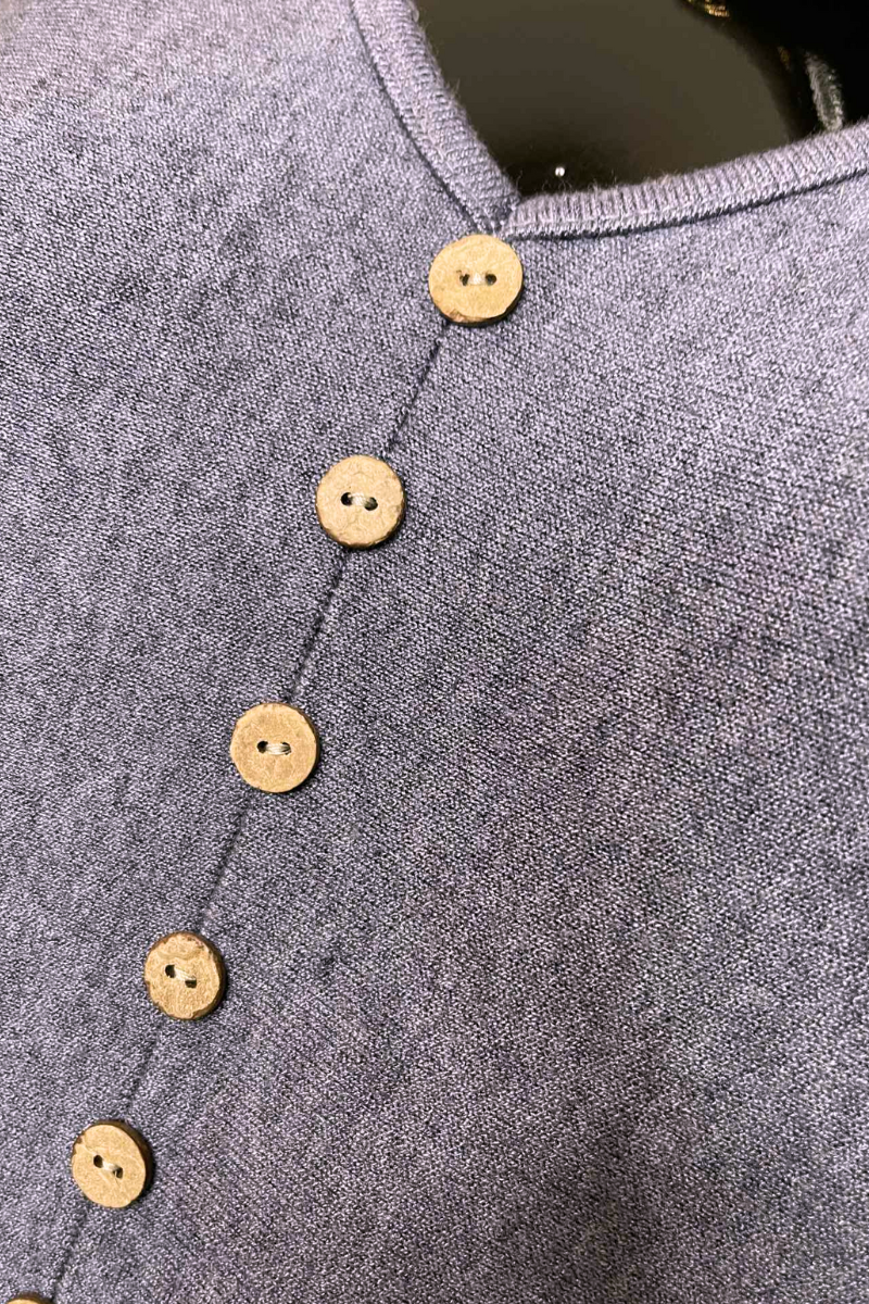 SALLY Button Fine Knit Top - Denim Blue