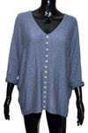 SALLY Button Fine Knit Top - Denim Blue