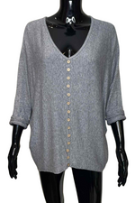 SALLY Button Fine Knit Top - Grey