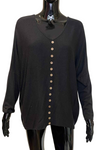 SALLY Button Fine Knit Top - Black