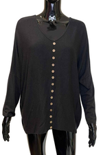 SALLY Button Fine Knit Top - Black