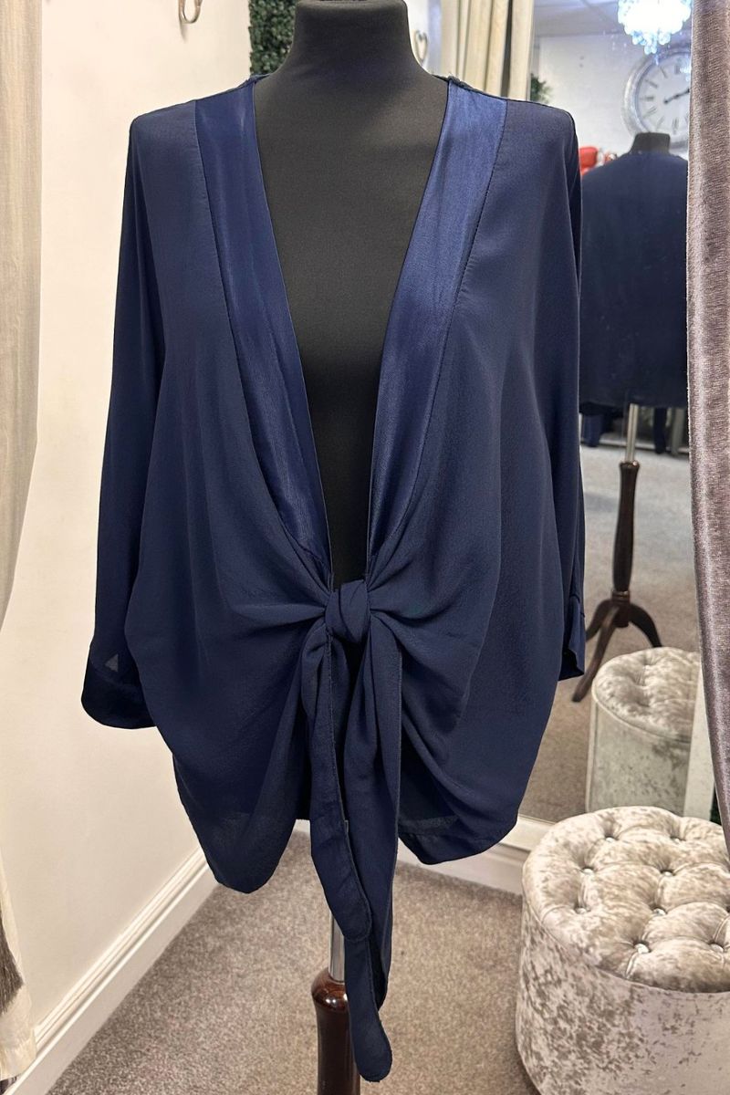 CAROLINE Tie Front Kimono - Navy