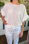 KATHRYN Frill Sleeve Top - White