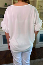 KATHRYN Frill Sleeve Top - White