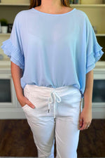 KATHRYN Frill Sleeve Top - Light Blue