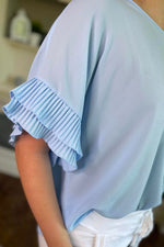 KATHRYN Frill Sleeve Top - Light Blue