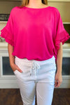 KATHRYN Frill Sleeve Top - Fuchsia