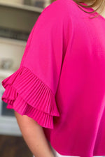 KATHRYN Frill Sleeve Top - Fuchsia