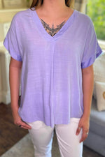 DIANE Plain V Neck Top - Lilac