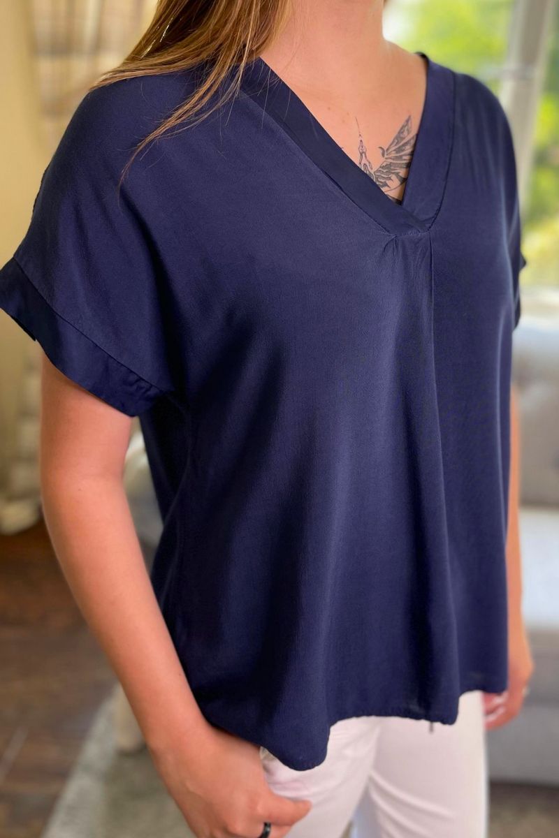 DIANE Plain V Neck Top - Navy