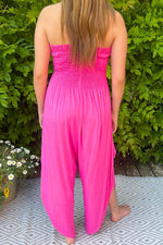 SARA Plain Bardot Jumpsuit - Fuchsia