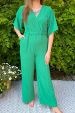 ROXY Plain Belted Jumpsuit - Jade Green