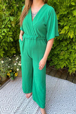 ROXY Plain Belted Jumpsuit - Jade Green