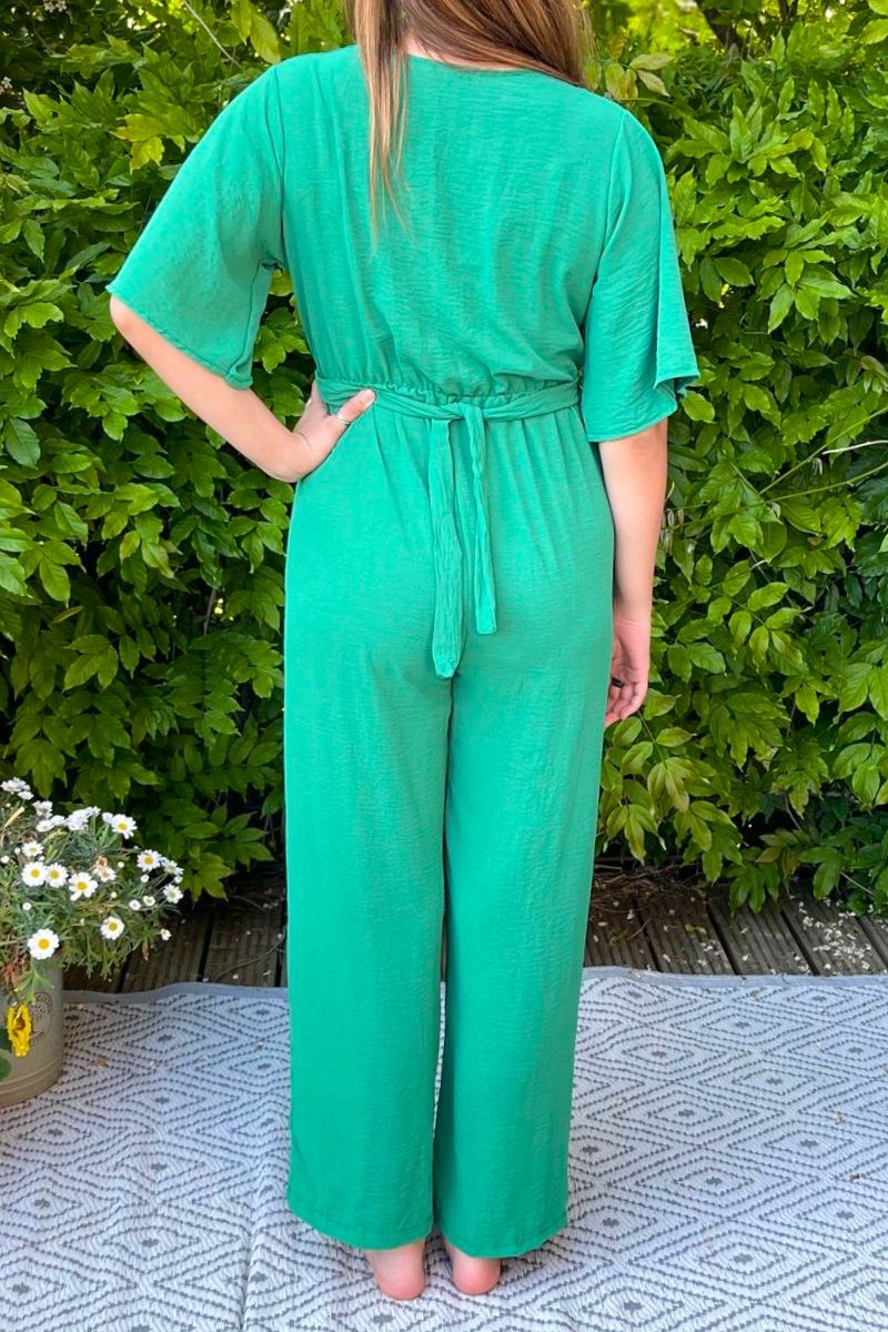 ROXY Plain Belted Jumpsuit - Jade Green