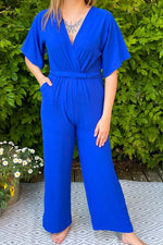 ROXY Plain Belted Jumpsuit - Royal Blue
