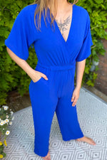 ROXY Plain Belted Jumpsuit - Royal Blue