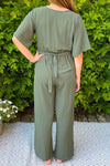 ROXY Plain Belted Jumpsuit - Khaki