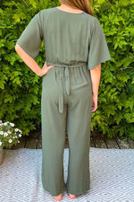 ROXY Plain Belted Jumpsuit - Khaki