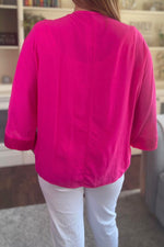 CAROLINE Tie Front Kimono - Fuchsia