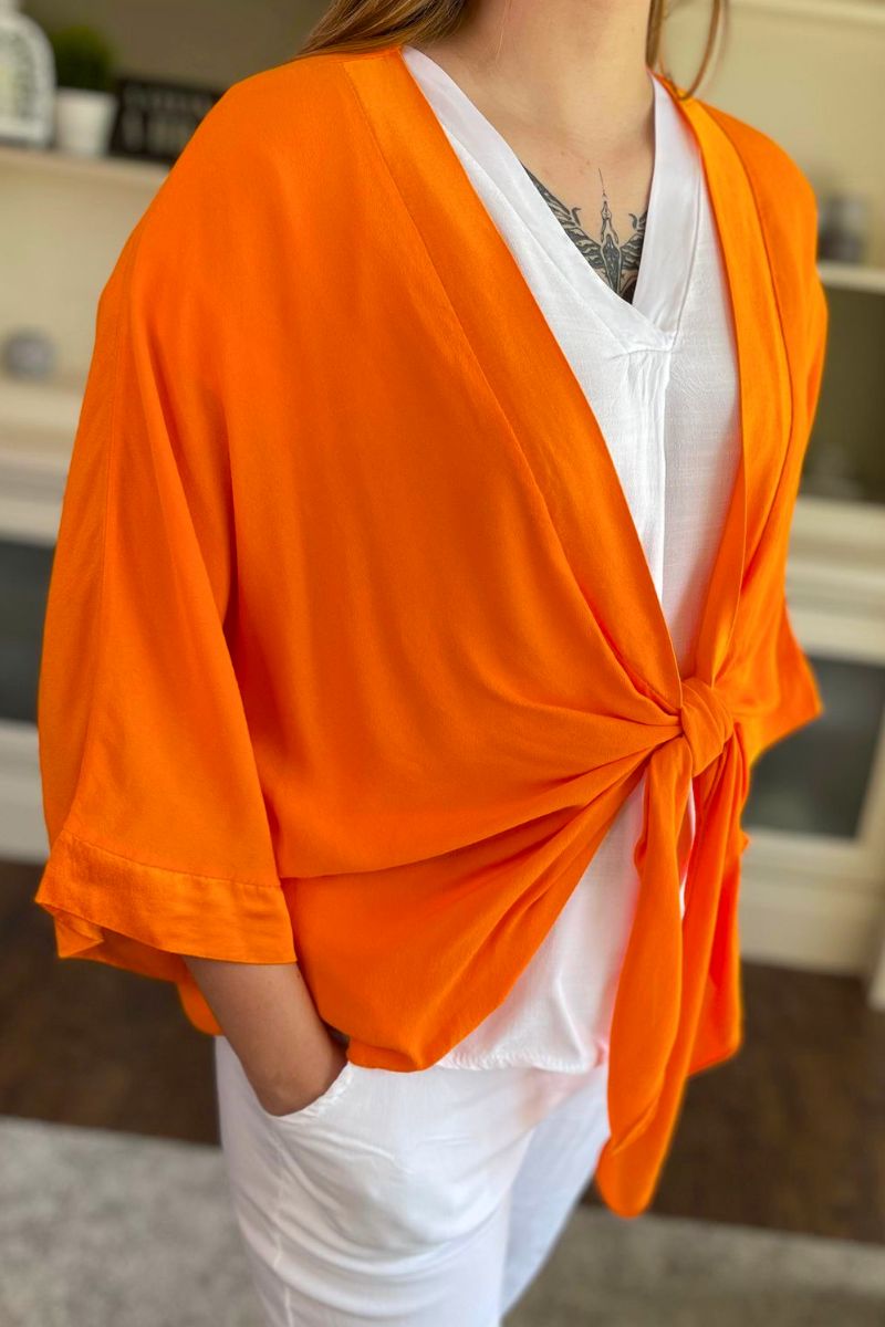 CAROLINE Tie Front Kimono - Orange